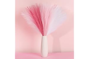 SeptCat 30 Pcs Pink White Pampas Grass Decor: 21.7" Fluffy Faux Small Pampas Grass Artificial Flower Vase Filler for Home Wedding Living Room Wall Party Decoration