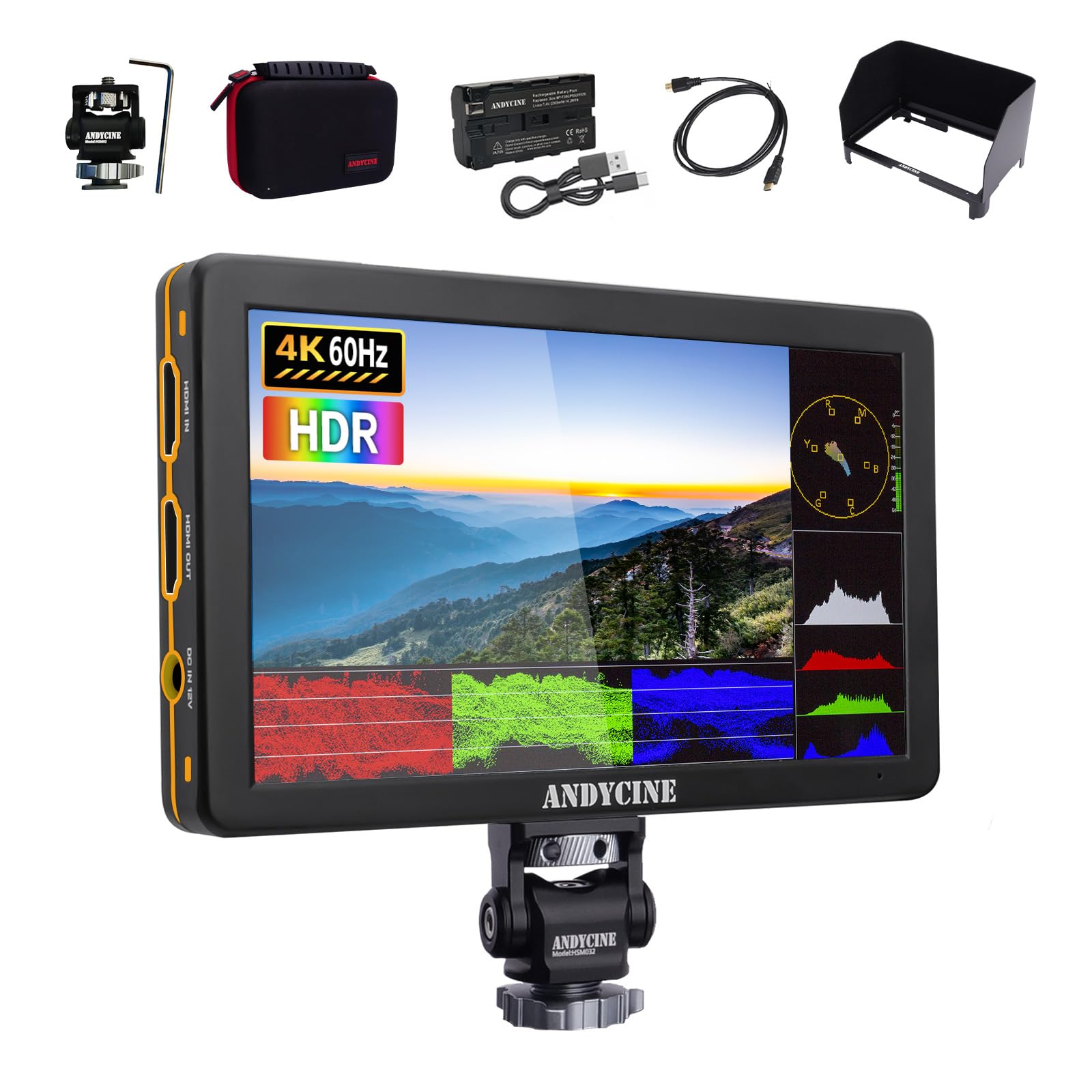 ANDYCINE T6 6 inch On Camera Field Monitor Bundle with Case and 2200mAh Battery, 1920x1080 FHD IPS HDR Screen 4K HDMI, Light Resistant Aluminum Shell, 3D LUT Peaking Focus Expose All Wave
