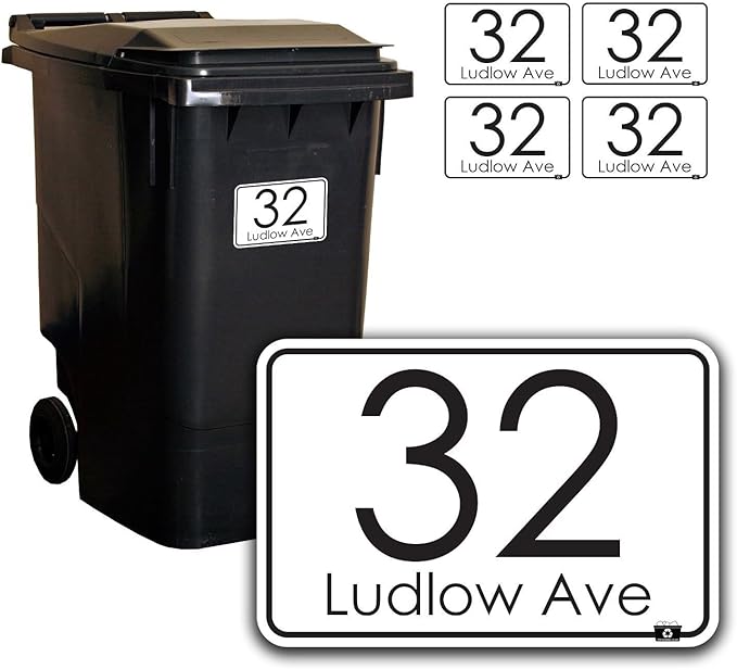 Personalised Printed Wheelie Bin Number Stickers with number and road