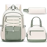 Fimibuke Kids Backpack for Girls, 3 PCS Waterproof Girls Backpack with Lunch Box & Pencil Case, Lightweight Bookbag Set for Kids Teen Girl Travel School Bag for Elementary Middle High School Students