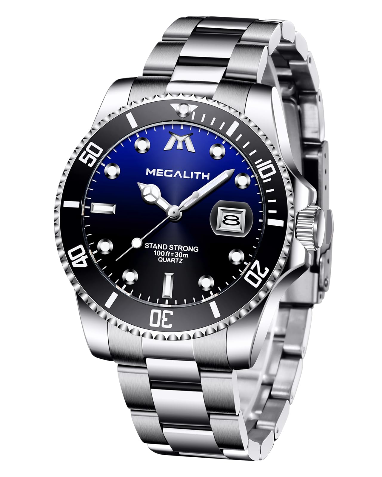 MEGALITH Analog Mens Watches Vintage: Silver Stainless Steel Homage Watches for Men with Date Day - Gifts for Men Dress Fashion Elegant Anniversary