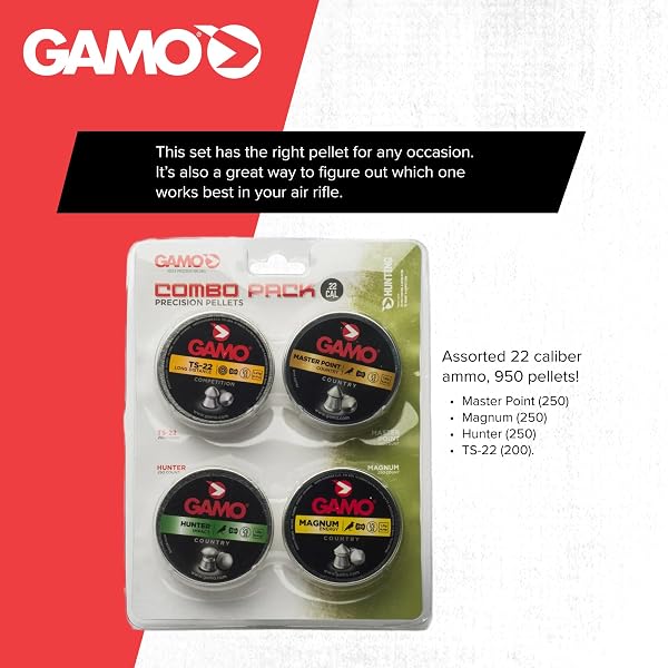 GAMO AIR RIFLE PELLET COMBO PACK – .177 OR .22 CALIBER PERFORMANCE PELLETS WITH HUNTER, MAGNUM, MASTER POINT AND MATCH STYLES FOR TARGET SHOOTING AND HUNTING.