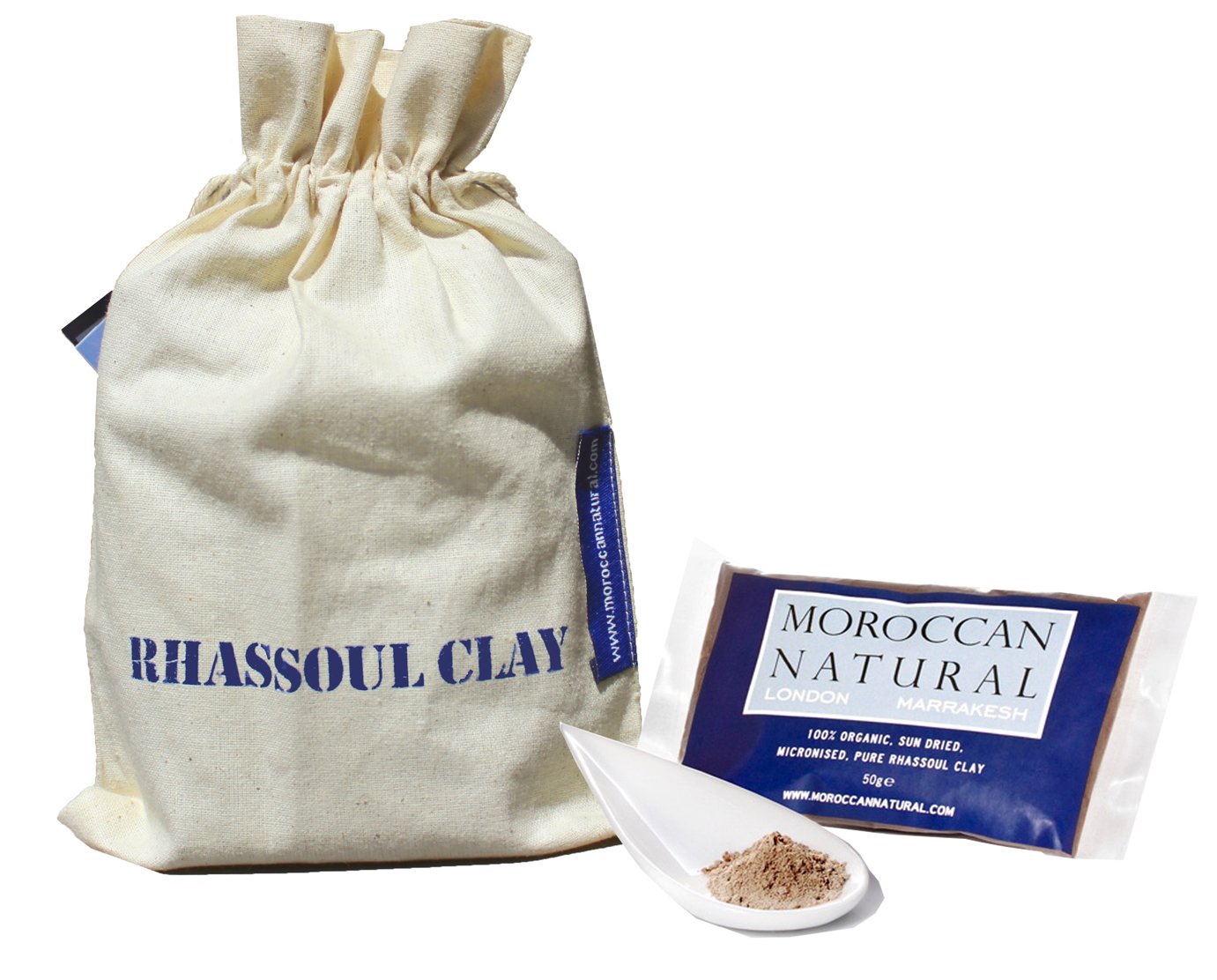 Moroccan Natural - Rhassoul Clay: Natural, Sun Dried and Micronised. Sourced directly from the Atlas Mountains (200g: 4 x 50g sachets)