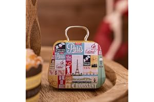 Paris Travel Mini Suitcase Tin - 2.7" French Eiffel Tower Style Small Storage Box, Colorful Romantic Paris Themed Metal Gift 