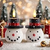 Homemory Christmas Candles Battery Operated with 6H Timer,Flickering Flameless Candles Real Wax Snowman, Christmas Gift, Winter Xmas Home Decor