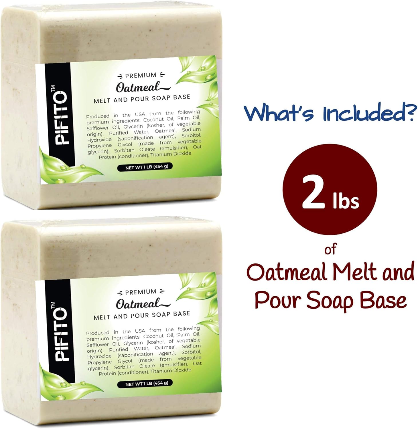 Pifito Oatmeal Melt and Pour Soap Base (2 lb) │ Premium 100% Natural Glycerin Soap Base │ Luxurious Soap Making Supplies: Beauty