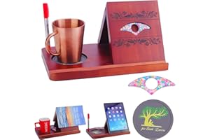 LFSUM Wooden Triangle Book Rest with Cup Holder, Book Nook Reading Valet, Christmas Gifts for Book Lovers Women, Foldable No Assembly Required, Kindle Holder,Free Page Holder& Silicone Cup Mat(Tawny)(Brown)
