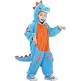 Toddler Dinosaur Costume | Blue Cuddlesaur One Piece Hooded Jumpsuit w/Detachable Tail for Dress Up, Halloween
