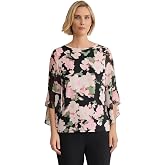 Kasper Women's 3/4 Ruffle Sleeve Floral Print Top