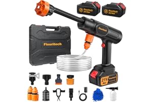 Flouritech Cordless Pressure Washer, 1450PSI Portable Power Washer with 6-in-1 Nozzle, 21V Hand Held Pressure Washer with 2 B