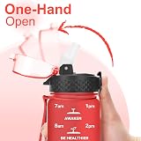 GOPPUS 500ml Kids Water Bottle with Straw BPA Free Time Markings Red view 2