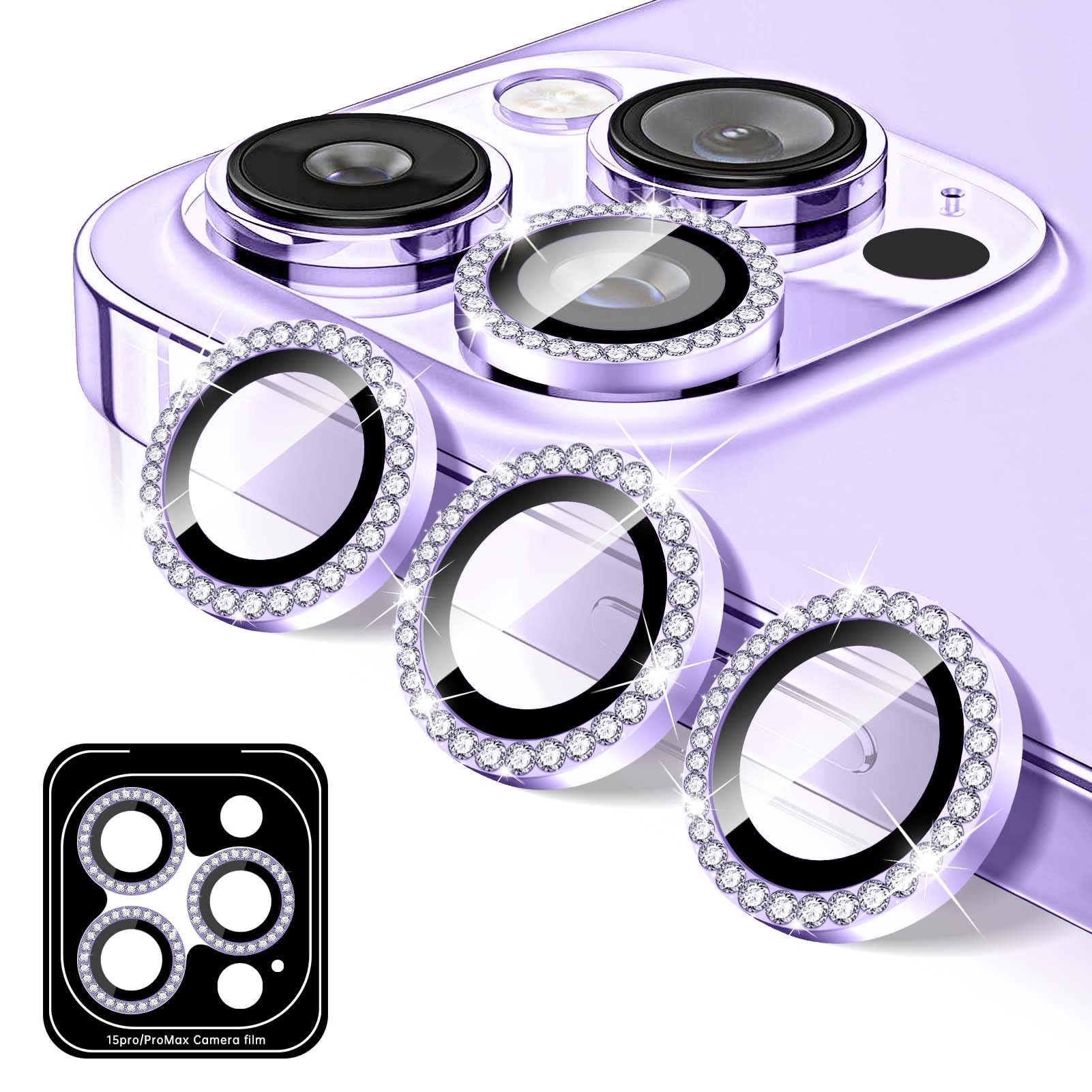 Kucheed Diamond Camera Lens Protector Compatible for iPhone 12 Pro, Bling Tempered Glass Camera Cover, Individual Automatic Alignment Metal Rings, Glitter Phone Lens Cover Film Stickers