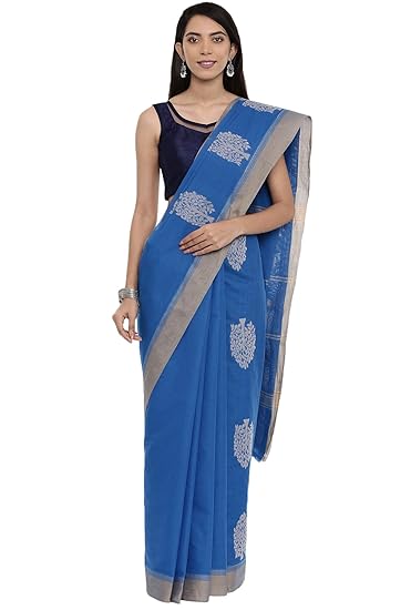 Womens Pure Cotton Saree With Running Blouse (CCOPSC12779_Blue)