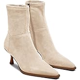 Coutgo Womens Kitten Low Heel Ankle Boots Pointed Toe Side Zipper Short Booties Fall Shoes