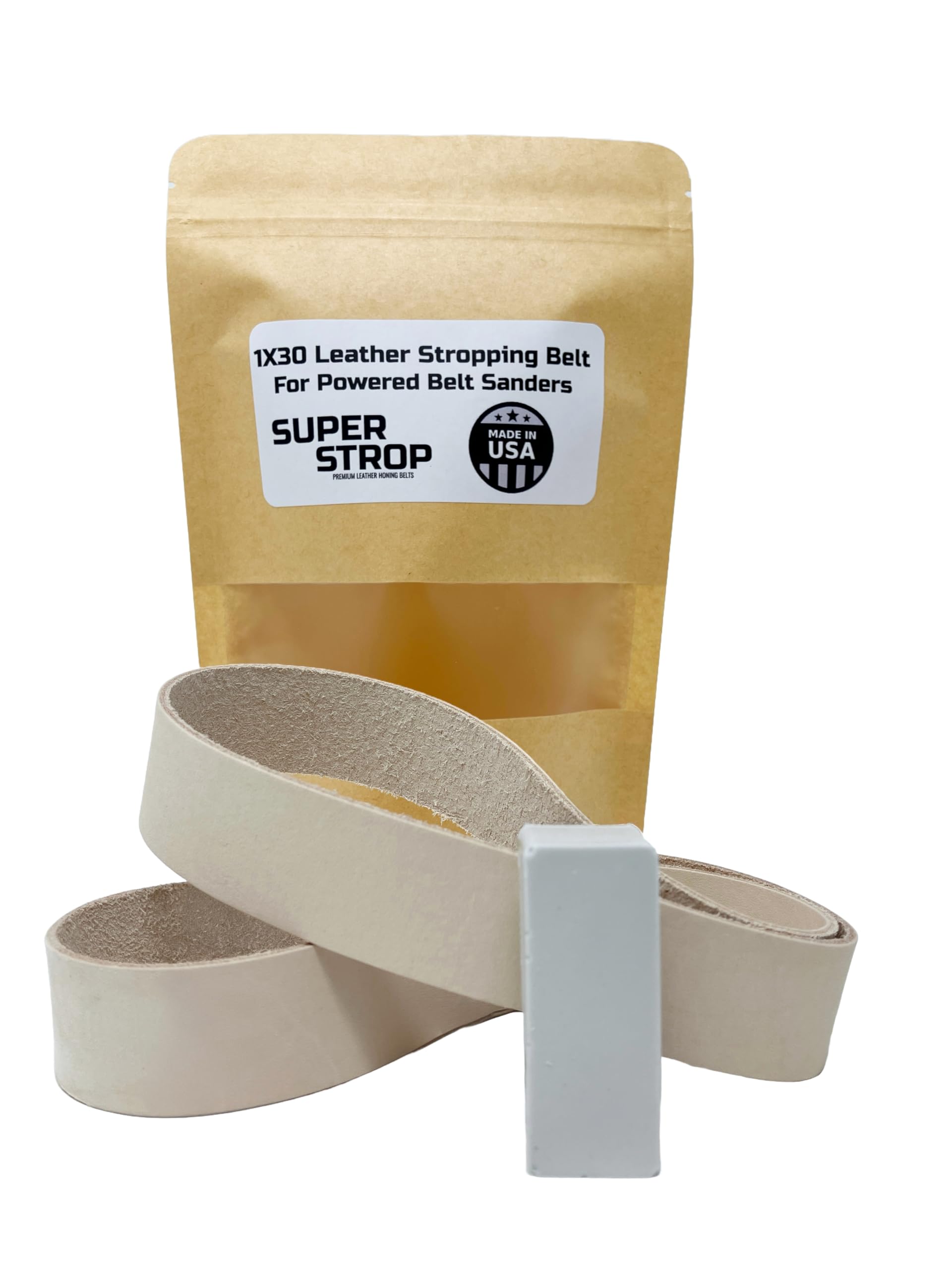 Super Strop 1x30 inch Leather Honing Strop Belt with White Buffing Compound fits 1x30 Powered Belt Sanders — image 1