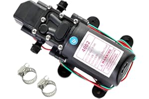 G Ganen 12V DC Fresh Water Pump with 2 Hose Clamps 12 Volt Diaphragm Pump Self Priming Sprayer Pump with Pressure Switch 4.5 L/Min 1.2 GPM 110 PSI Adjustable for RV Camper Marine Boat Lawn