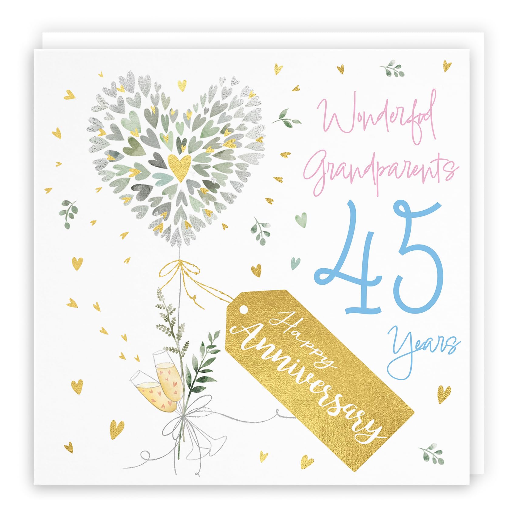 Hunts England - Grandparents 45th Anniversary Card - 45 Years - Contemporary Hearts - Gold Foil - 45th Wedding Anniversary Card For Grandparents - Milo's Gallery