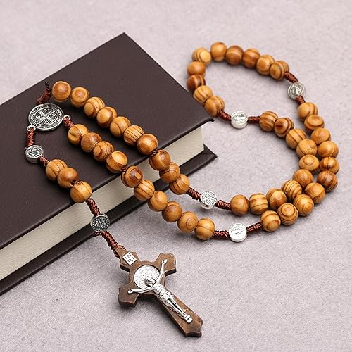 BolianOvi Pack Catholic Rosaries Handmade Wooden, Rosary Beads Necklace  From Christian Prayer Holy Soil Meda
