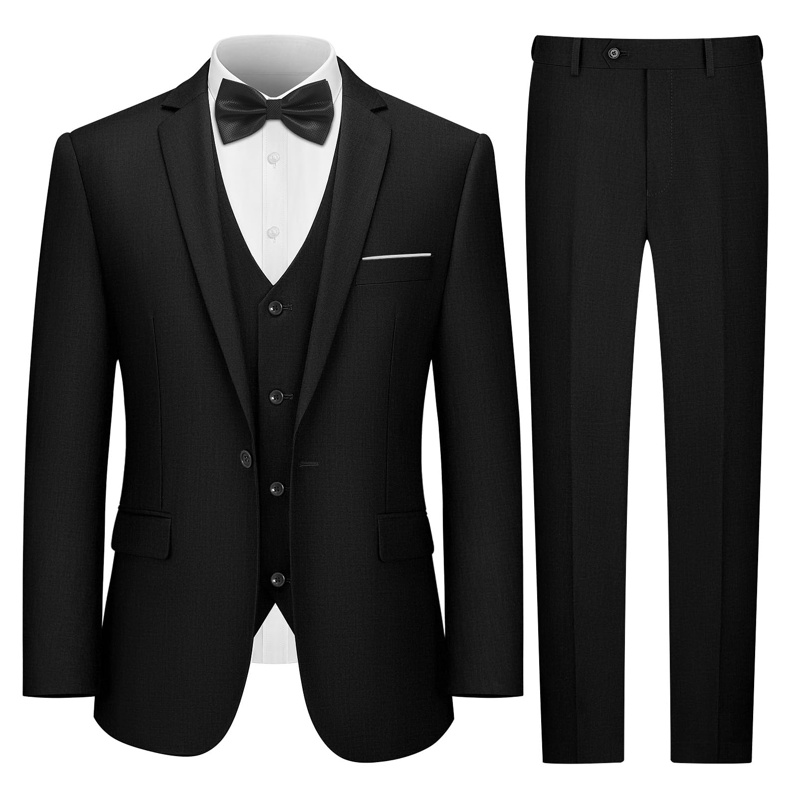 Photo 1 of LUPURTY 3 Piece Suits for Men,Men's Suit Slim Fit,Business Solid One Button Single Breasted Tuxedo Blazer Vest Pants Set,Black XS