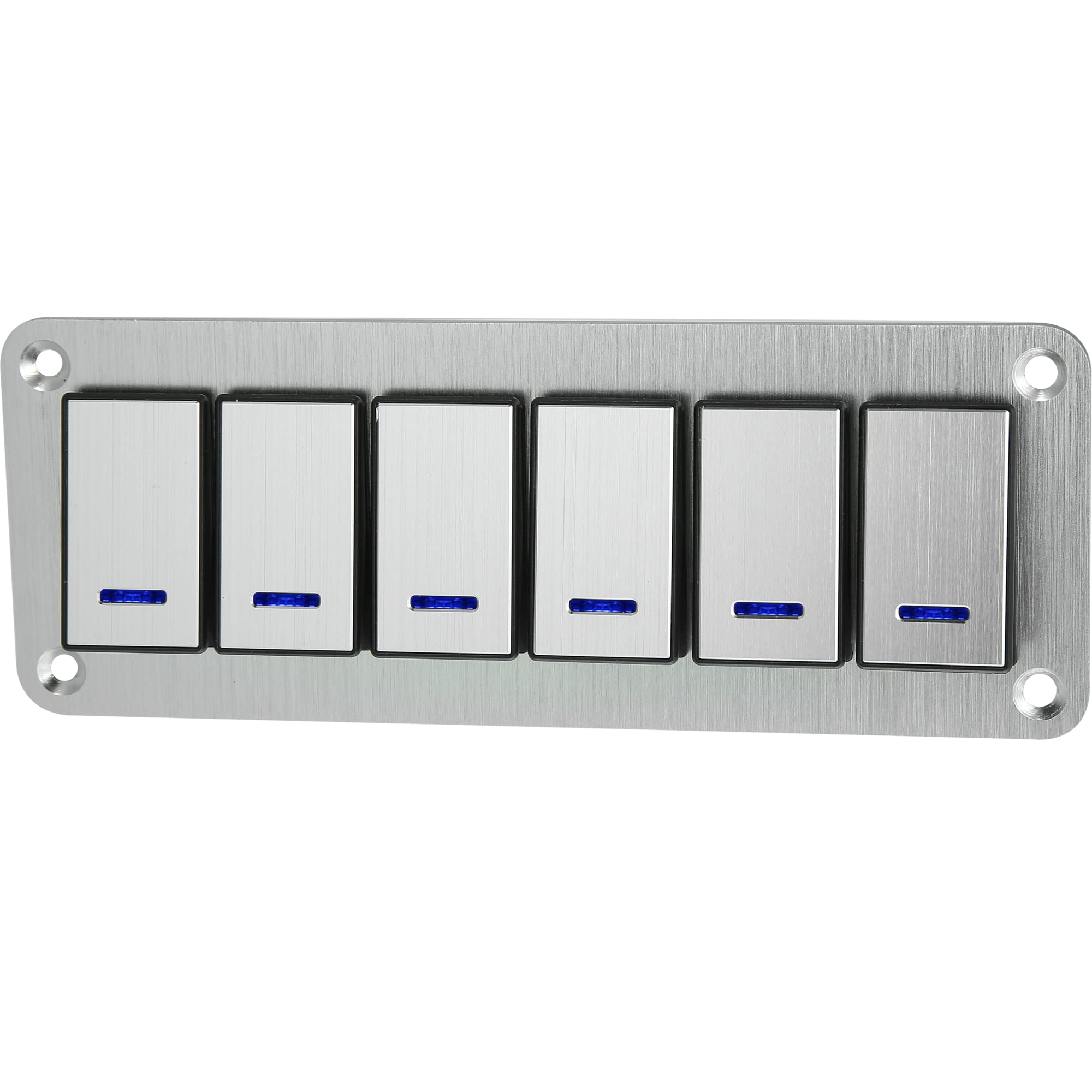 X AUTOHAUX Silver Tone 6 Gang Rocker Switch Panel 3 Pin DC 12V 24V Blue LED