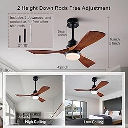 BOJUE 42 Inch Black Ceiling Fans with Lights and