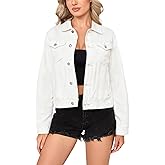HOCAIES Women Basic Button-Up Washed Denim Jacket Classic Outerwear Trucker Jean Coat