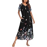 Ekouaer Long Nightgown Women's Loungewear Short Sleeve Sleepwear Full Length Sleep Shirt with Pockets