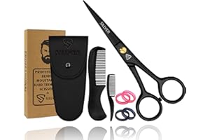 SILLVER 5” Professional Beard Mustache Scissors with 1 Beard Comb, 1 Mustache Comb and Carrying Pouch - Prefect Beard Trimming Scissors for All Facial Hair Scissors – Grooming Scissors