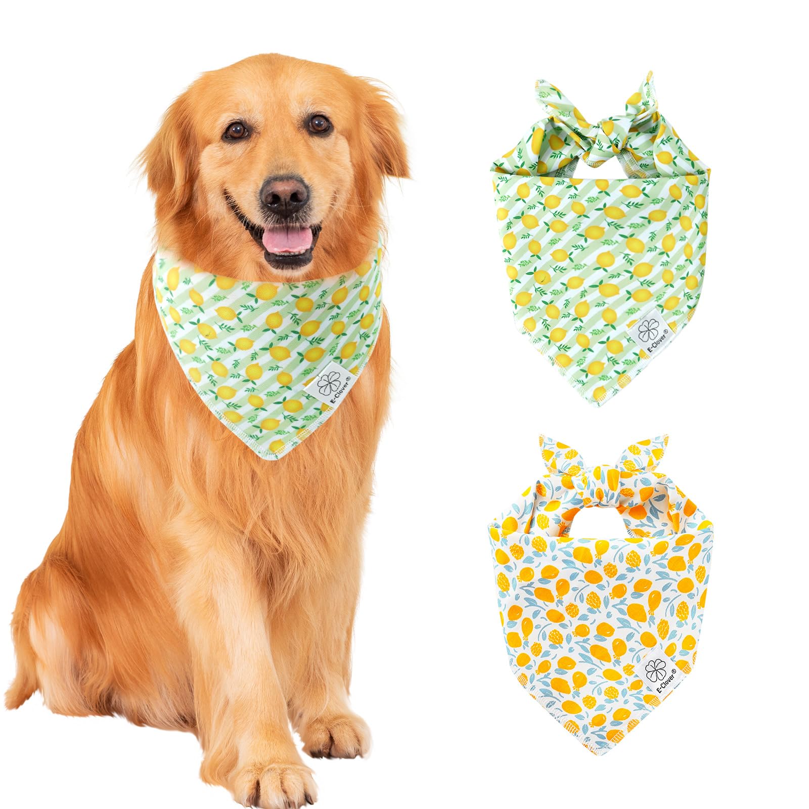 Photo 1 of E-Clover Summer Dog Bandanas 2 Pack Lemon Stripe Pet Scarf for Boy and Girl Cute Dog Costumes Accessories for Medium Large Dogs Yellow Green