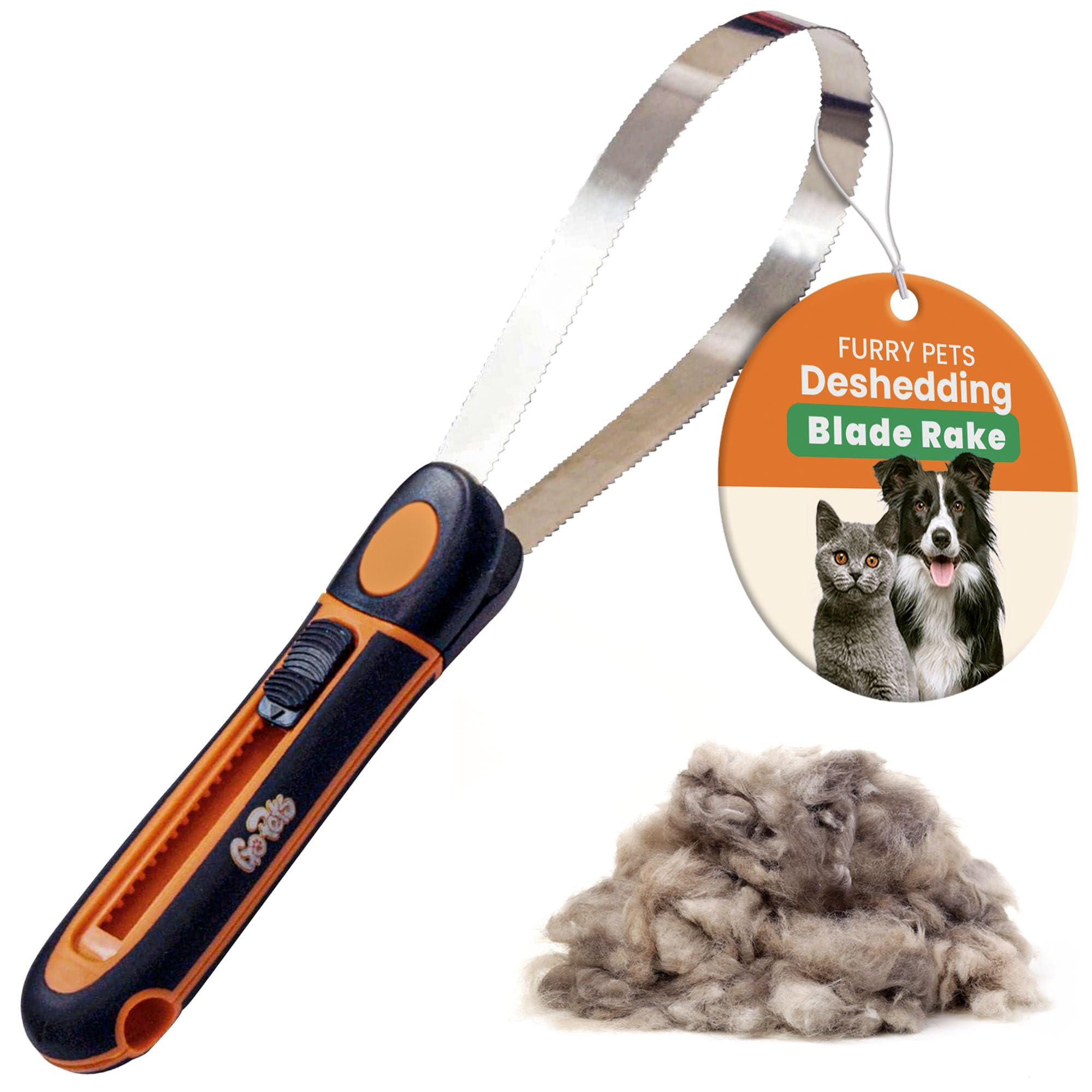 GoPets Deshedding Blade for Dogs and Cats Adjustable Professional Quality 14 Inch Comb Rake Grooming Tool for Medium and Long Coats