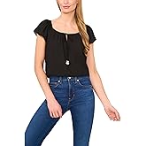 CeCe Womens Center Front Tie Round Neckline Flutter Sleeve Top