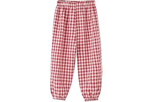 BINIDUCKLING Toddler Pull Up Loose Gingham Girls Pants 2-9 Years