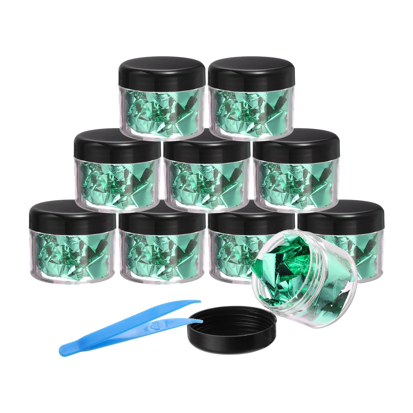 PATIKIL Gold Foil Flakes for Resin, 10Bottles/10Gram Gold Leaf Flakes Metallic Gold Foil Flakes with Tweezers for Nail Design Craft Painting Jewelry Making, Jade Green