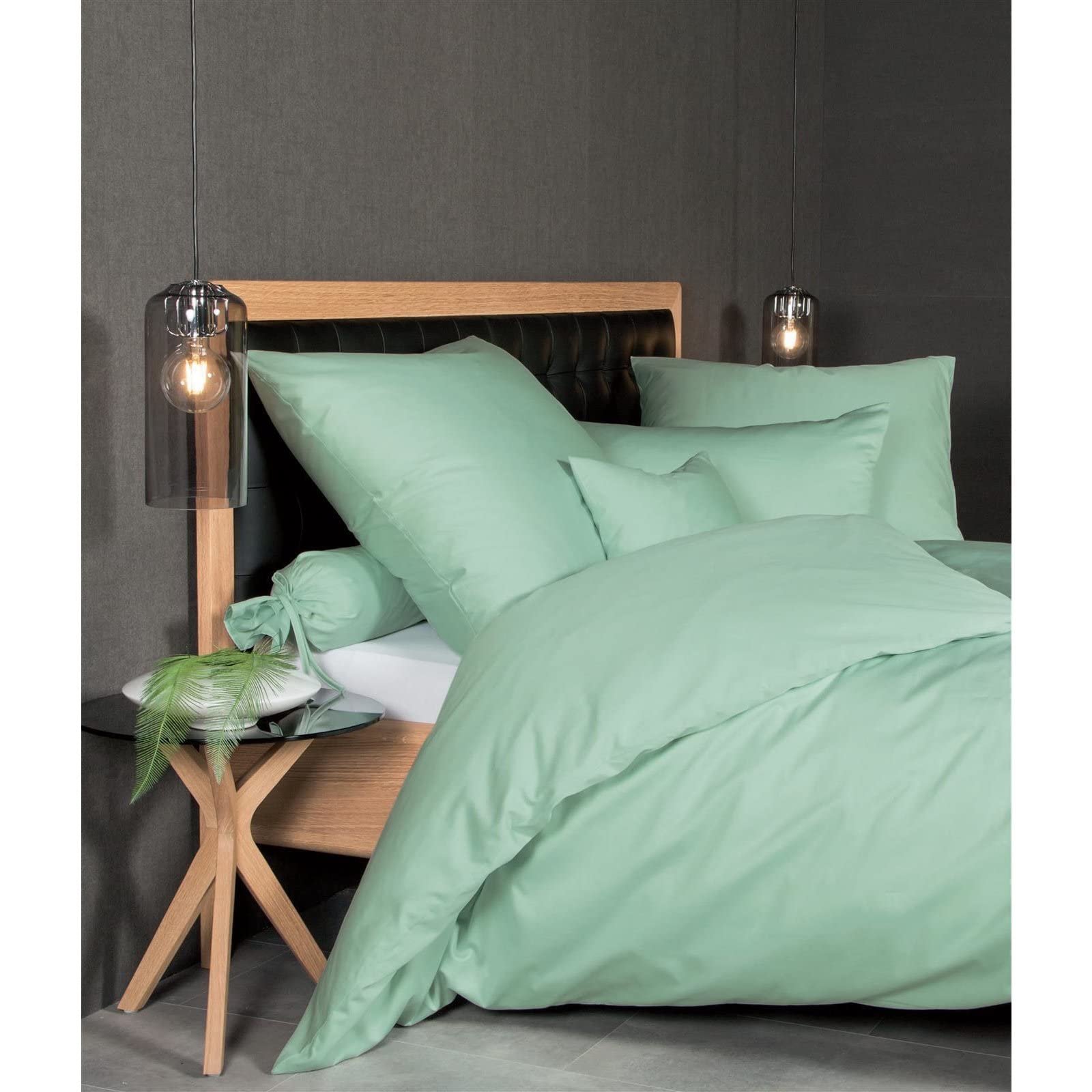 Janine Cushion Cover Mako Satin Plain Colours 40 x 80 cm Jade Green