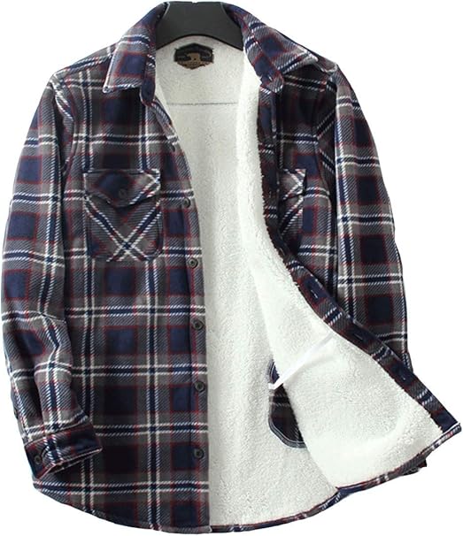 Haellun Women's Long Sleeve Sherpa Lined Shirt Jacket Flannel Plaid