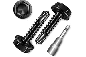 EASTPUK 100Pcs #8 x 3/4" Sheet Metal Screws, 410 Stainless Steel Self Drilling Hex Head Black Self Tapping Screws for Metal w