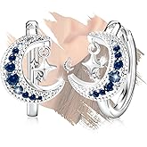 Sterling Silver Earrings for Women Huggie Hoop Charms Cubic Zirconia Star Moon Hypoallergenic Fashion White Gold Plated for Sensitive Ears Dainty Jewelry Birthday Gift