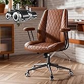 JULYMON Brown Leather Office Desk Chair with Wheels, Quiet Casters, Height Adjustable, Padded Arms, Vintage Mid Century Office Chair, Retro Style Desk Chair