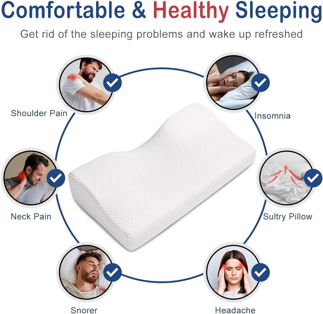 STURME Contour Memory Foam Pillow, Ergonomic Cervical Pillows for Sleeping, Orthopedic Pillow for Neck Pain - Head and Neck Support for Back，Stomach and Side Sleepers with Pillow Case: Home & Kitchen