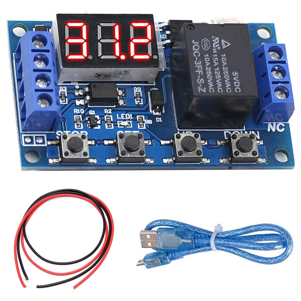 Youmile Timer Delay Relay Module DC 6-30V Programmable Switch Control LED Display Micro USB Port Relay for Arduino with 24AWG Wire, Micro USB Cable