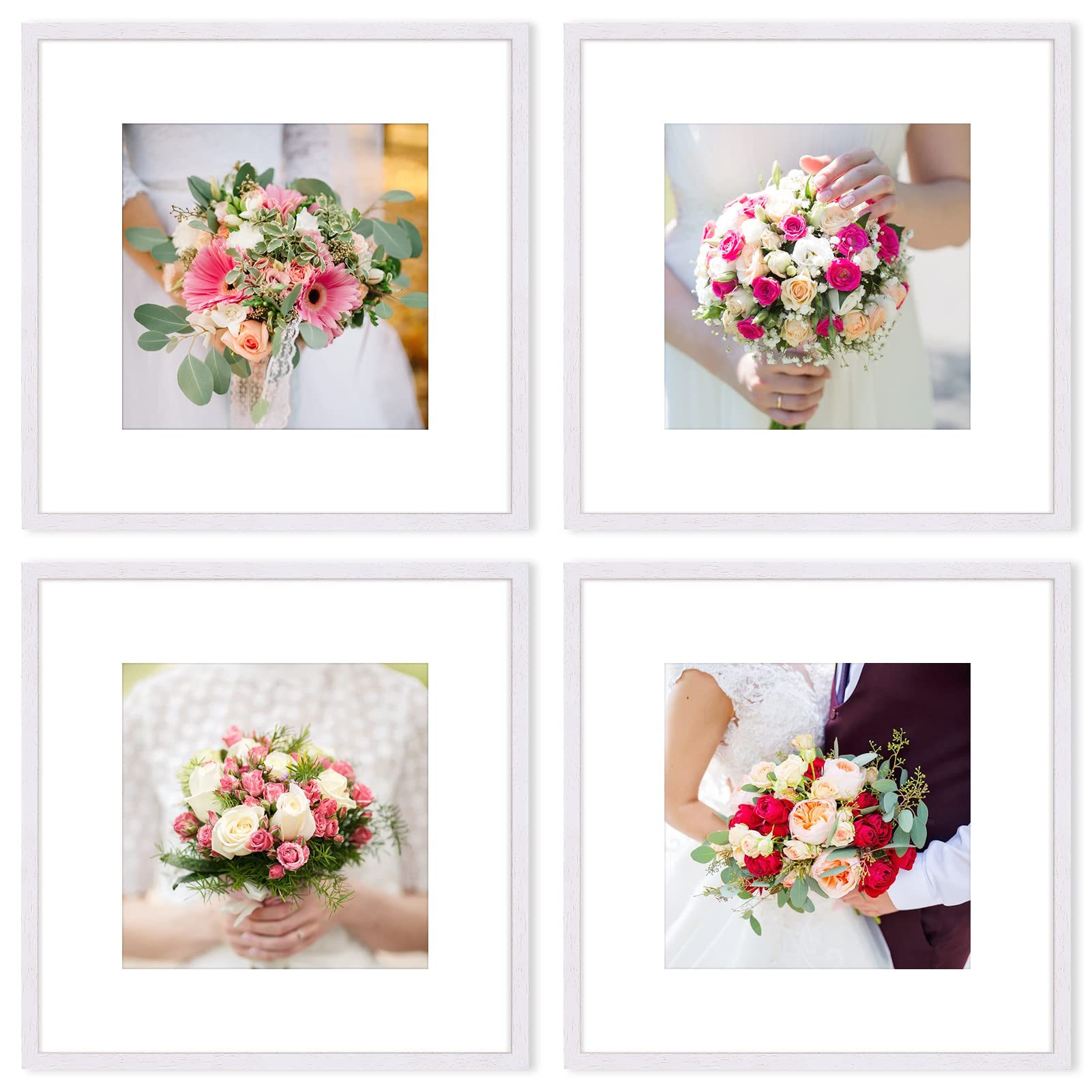 White Wood Square Picture Photo Frame,Compatible with 30x30cm without mat and 20x20cm with mat images for Wall Mounting In Living Room, Bedroom,Gallery,Set of 4