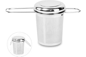 LUBSMUNS Tea Infuser,Stainless Steel Tea Steeper Fine Mesh Filters, Large Capacity Tea Strainer With Folding Handle And Lid,Hanging On Teapots Mugs Cups To Steep Loose Leaf Tea And Coffee(1 Piece,Silver)