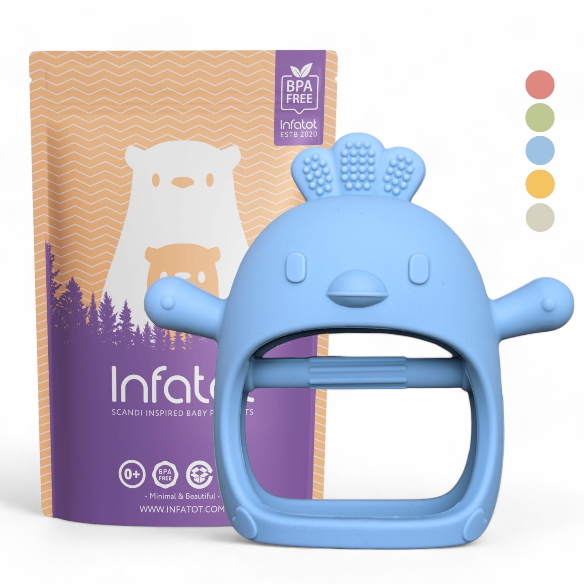 Infatot® Teething Toys for Baby Gifts – Chicken Silicone Mitten Teether, Soothing Glove for Infants, Baby Toys 0-6 Months, Soft Chewable Teether Toy to Prevent Finger Sucking, Blue