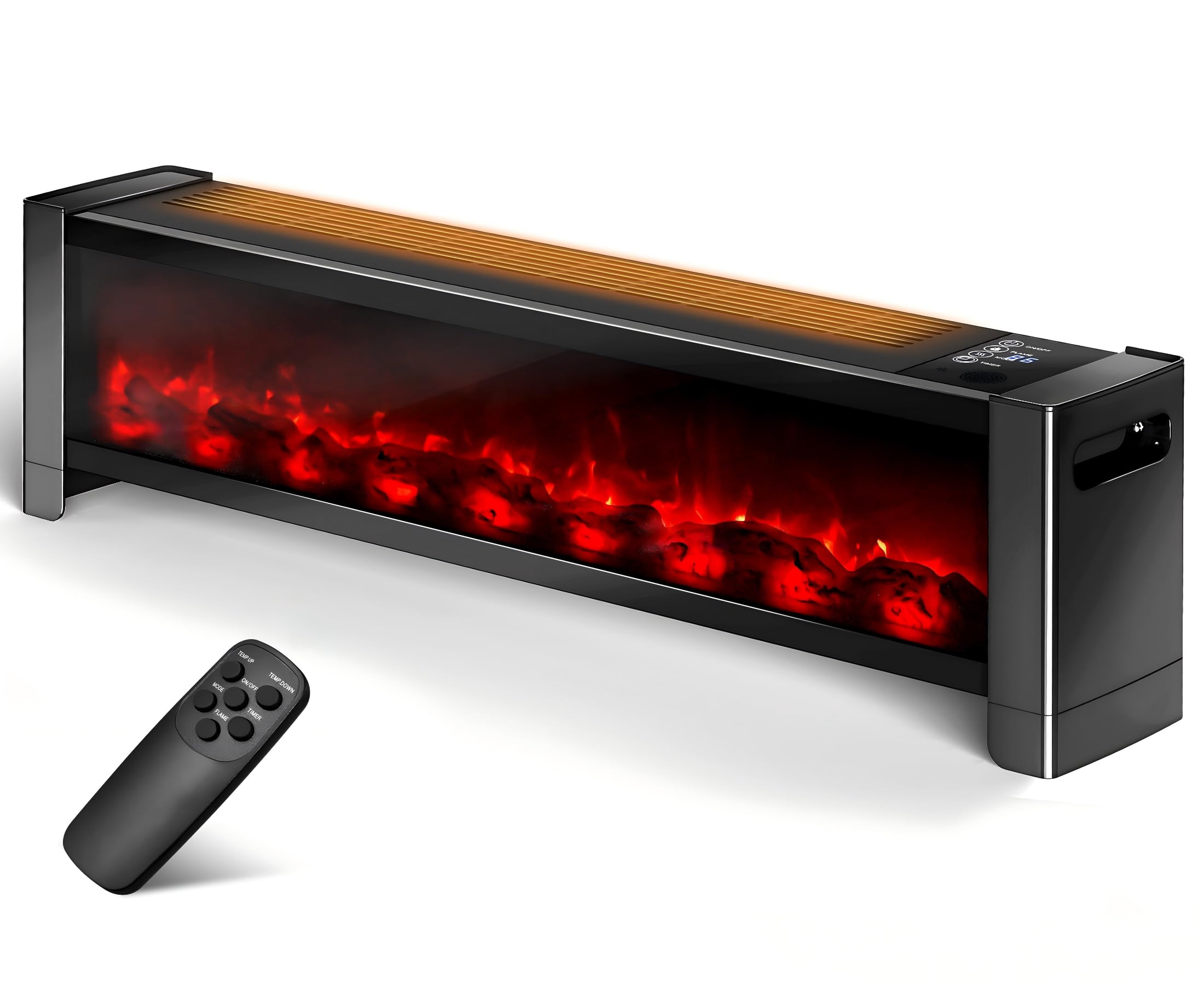 Oylus Baseboard Heater with Fireplace – 1500W Electric Fireplace Heater with Realistic 3D Flame Effect, Adjustable Thermostat Space Heater for Large Room, Office&Bedroom, Tip-Over&Overheat Protection