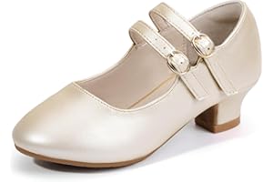 PANDANINJIA Christy Girls Heels Dress Shoes Mary Jane Rhinestone Bows Pumps Low Heel Princess Flower Wedding Party for Toddler Little Kid