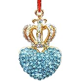 JUESMOS Blue Love Heart Crown Christmas Ornaments with Rhinestones Metal Hanging Ornament for Christmas Tree Decorations Crystal Crown Ornament Keepsake Gifts for Women Girls Mom