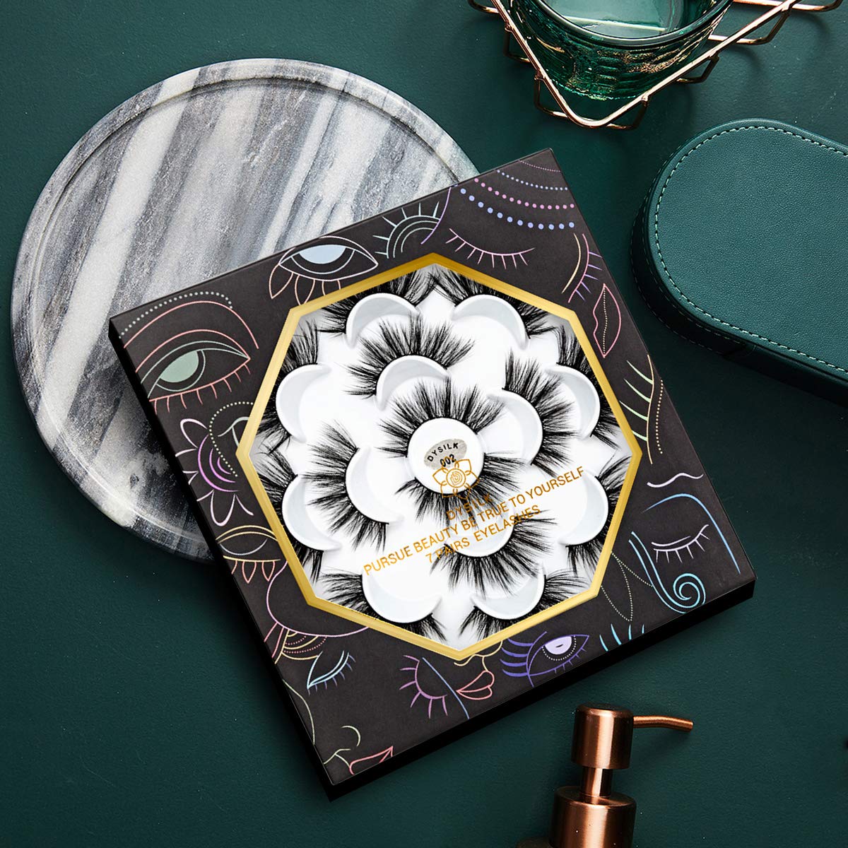 DYSILK 7 Pairs False Eyelashes 3D Fake Eyelashes Dramatic Look Eyelashes Makeup Long Handmade Soft Thick Lashes Extension Fluffy Resuable Black