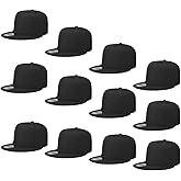 Falari Wholesale 12 Pack Snapback Hat Cap Hip Hop Style Flat Bill Blank Solid Color Adjustable Size