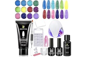 BEVINAS 2oz Clear Poly Gel Nail Kit for Beginners with Everything Poly Gel Nail Kit with UV Light Starter Kit Builder Gel Nail Kit Nail Extension kit with 12 Glitters All in one