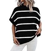 Viottiset Womens Oversized Short Batwing Sleeve Mock Neck Sweater Vest Fall Sleeveless Pullover Knit Sweaters
